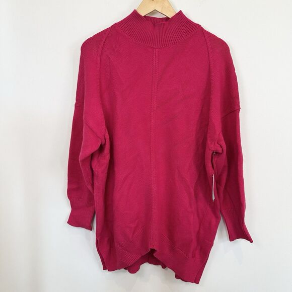 NEW Anthropologie Maeve Mock Neck Sweater Womens Size 1X Pink Tunic Crystal Soft - Picture 1 of 14